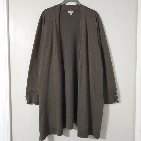 AVENUE Heather Taupe Grey Long Line Open Front Cardigan, Size 18/20, 2X - Picture 2 of 12
